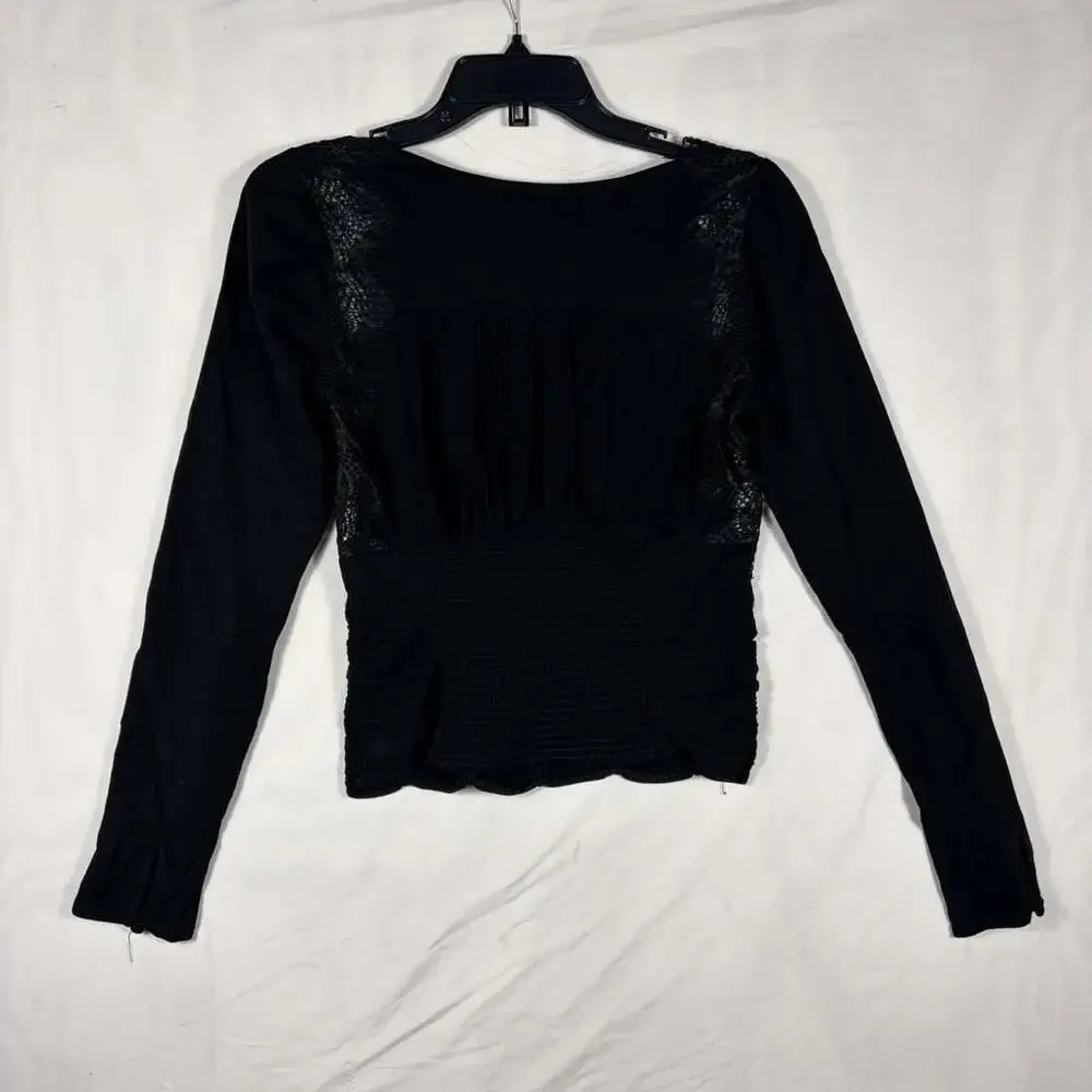 Free People Sweet Mornings Top Size S Black Long Sleeve Lace Corset